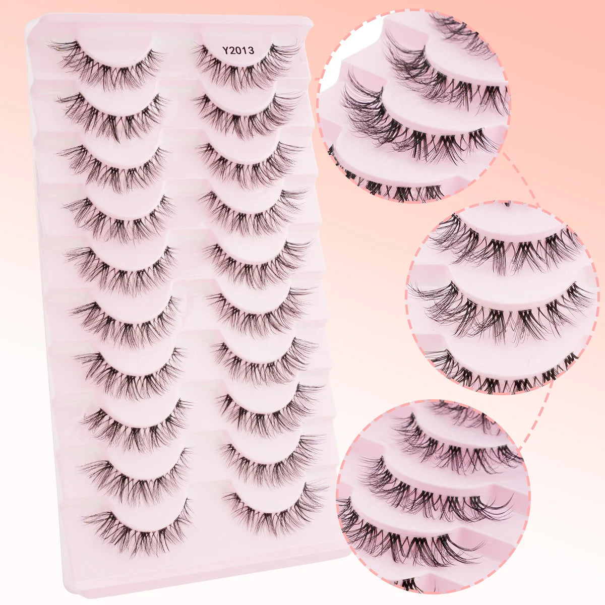 3/10 Pairs Natural Long Fluffy False Eyelashes Wispy Lashes 3D Segmented Lashes Fake Eyelashes Clear Band Eye Lashes Make up
