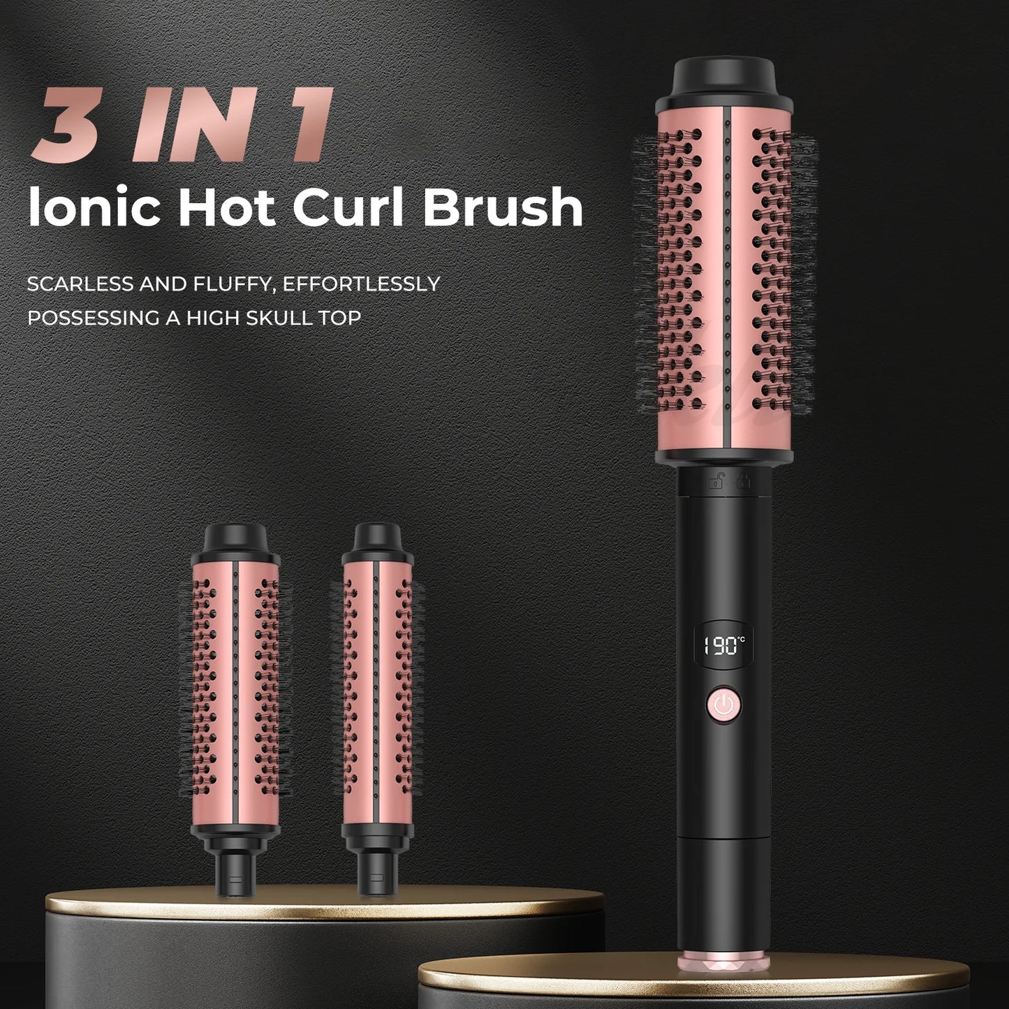 Thermal Brush 3 in 1 Set ionic Heated Round Curling Brush Hair Style Ceramic Double PTC Heater Fast Heating Curling Iron Brush