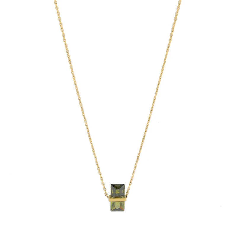 Korean Fashion Simple Olive Green Square Crystal Pendant Titanium Steel Necklace Women's Gift Banquet Jewelry Necklace 2023