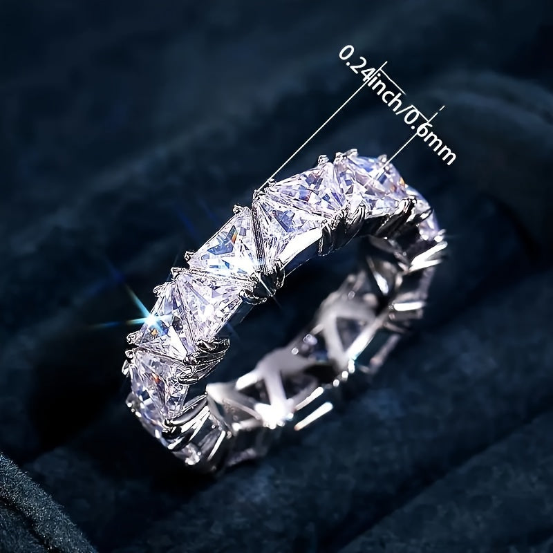 1pc Ring New Light Luxury Niche Fashion Full Circle Single Row Triangular Zirconia Ring Women's Wedding Banquet Wear Ring Jewelry